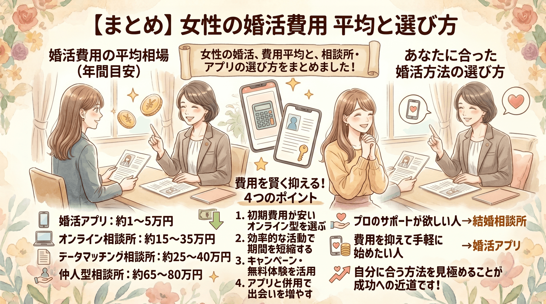 婚活費用の平均と費用比較のまとめ