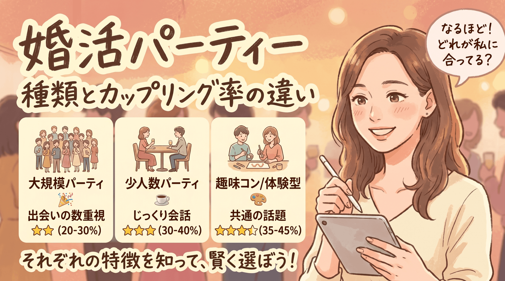 婚活パーティーの種類とカップリング率の違い