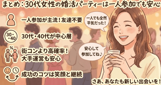 30代女性の婚活パーティーは一人参加でも安心